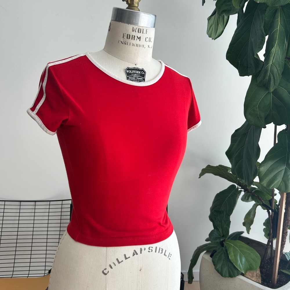 Red and White Fitted Tee